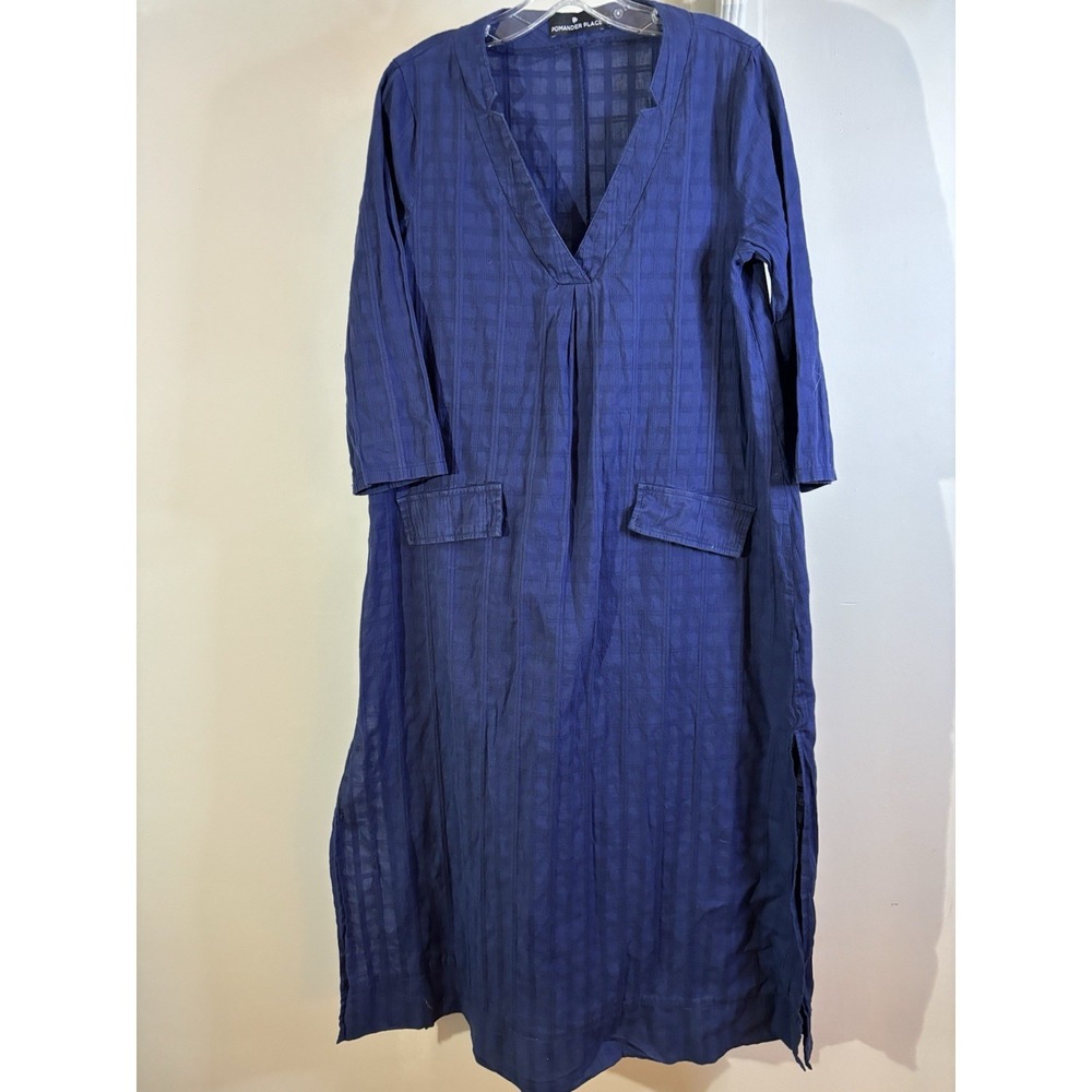 POMANDER PLACE Navy Blue Carolina Cotton Maxi Dress M - Picture 2 of 6